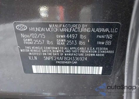 2016 Hyundai Sonata Se из США, поврежденный, VIN 5NPE24AF8GH336924